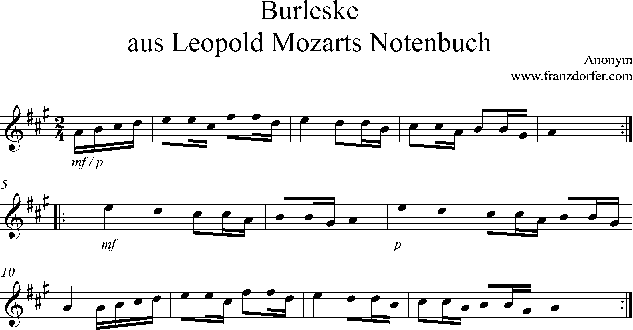 Noten, Solostimme, Burleske, A-Dur